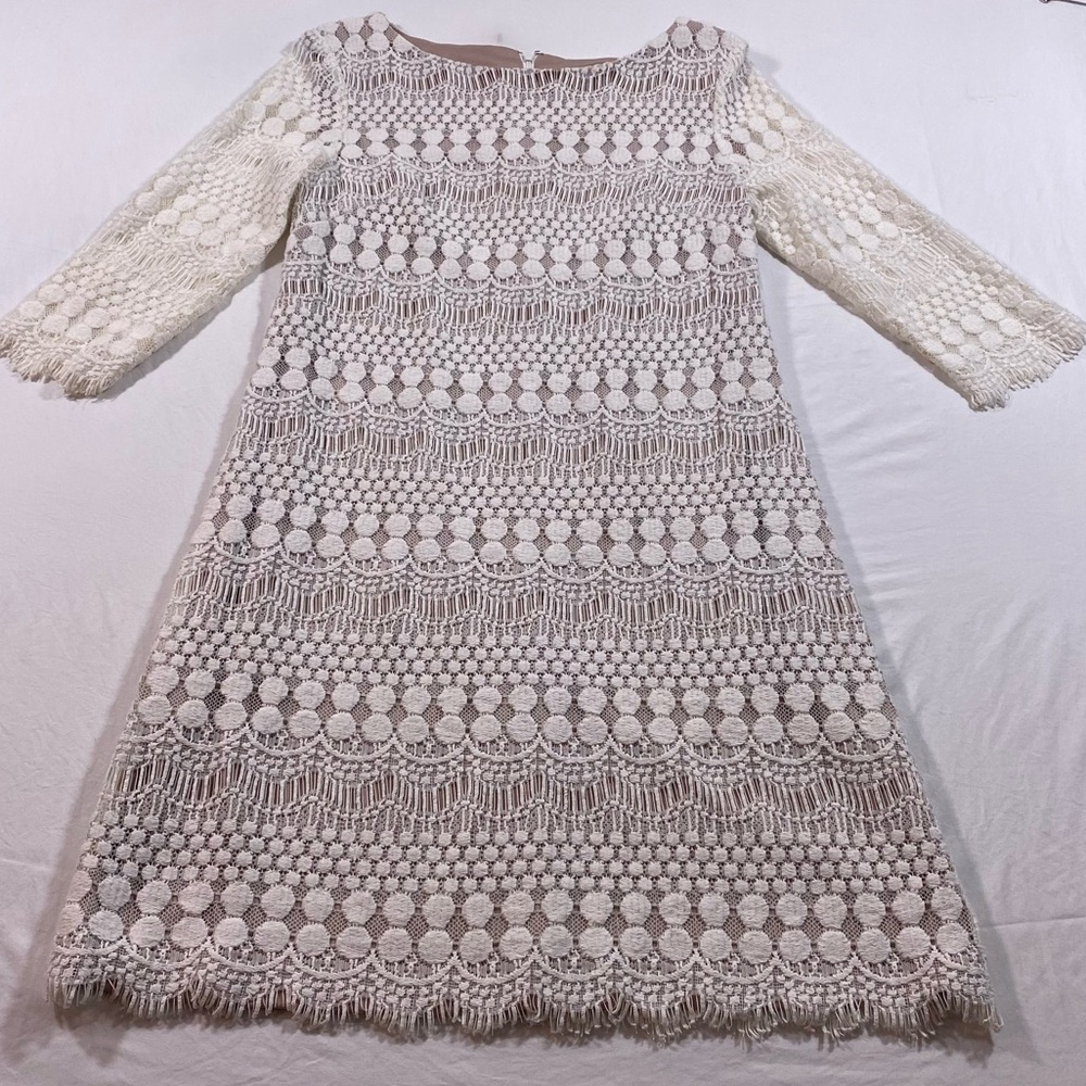 Jessica Howard Mini Ivory Dress Woman’s 6 Lace overlay half sleeves crew neck
